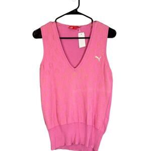 Puma Pink & Gold Sleeveless V-Neck Pullover Casual Knit Vest Women Sz M